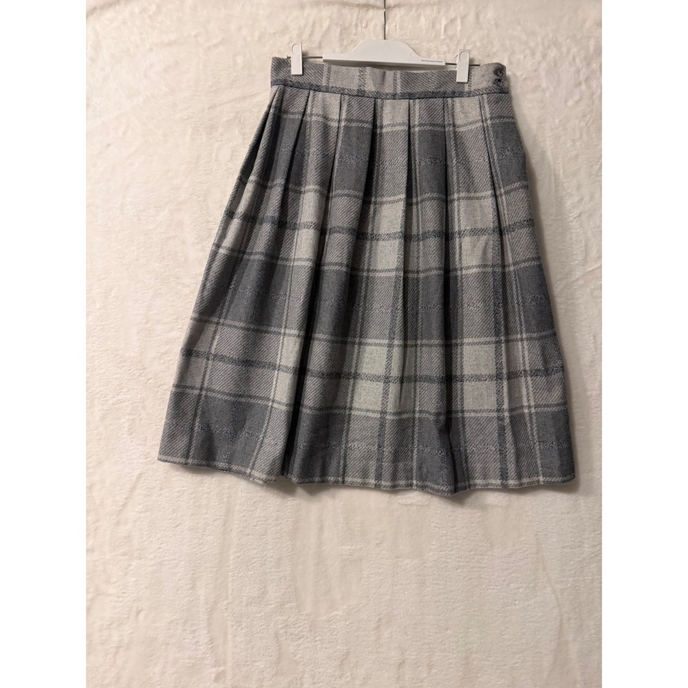 Vintage Sears Classic Fashions Grey Plaid Pleated Wool Blend Midi Skirt Size 16
